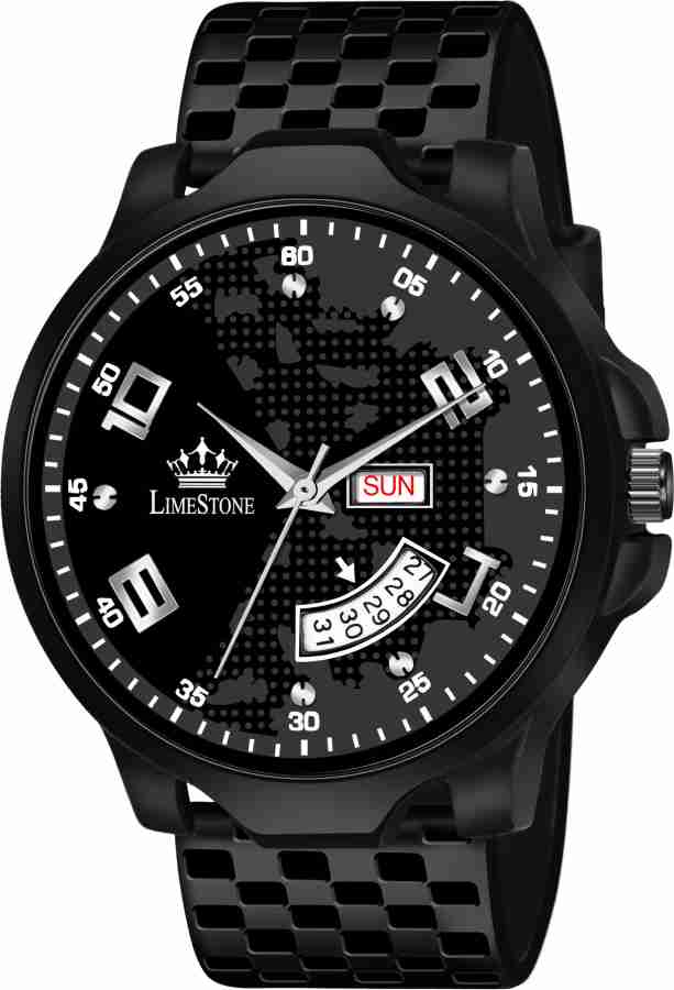 LIMESTONE Day and Date Functioning Chess Black Designer Strap Boys Shockproof Quartz Analog Watch For Men Buy LIMESTONE Day and Date Functioning Chess Black Designer Strap Boys Shockproof Quartz Analo...