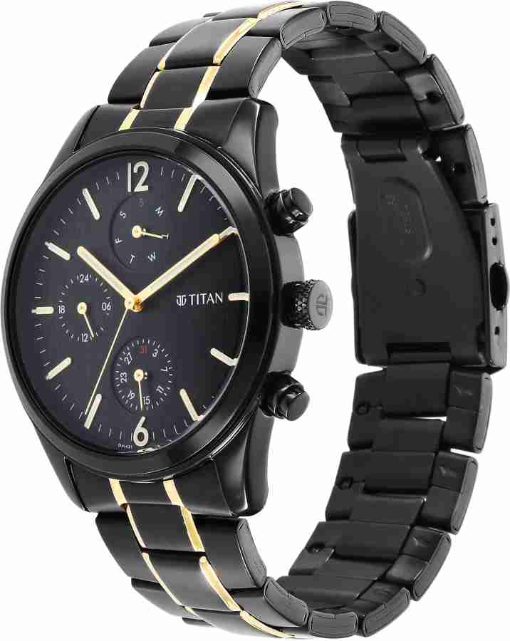 Titan black dial clearance stainless steel strap watch