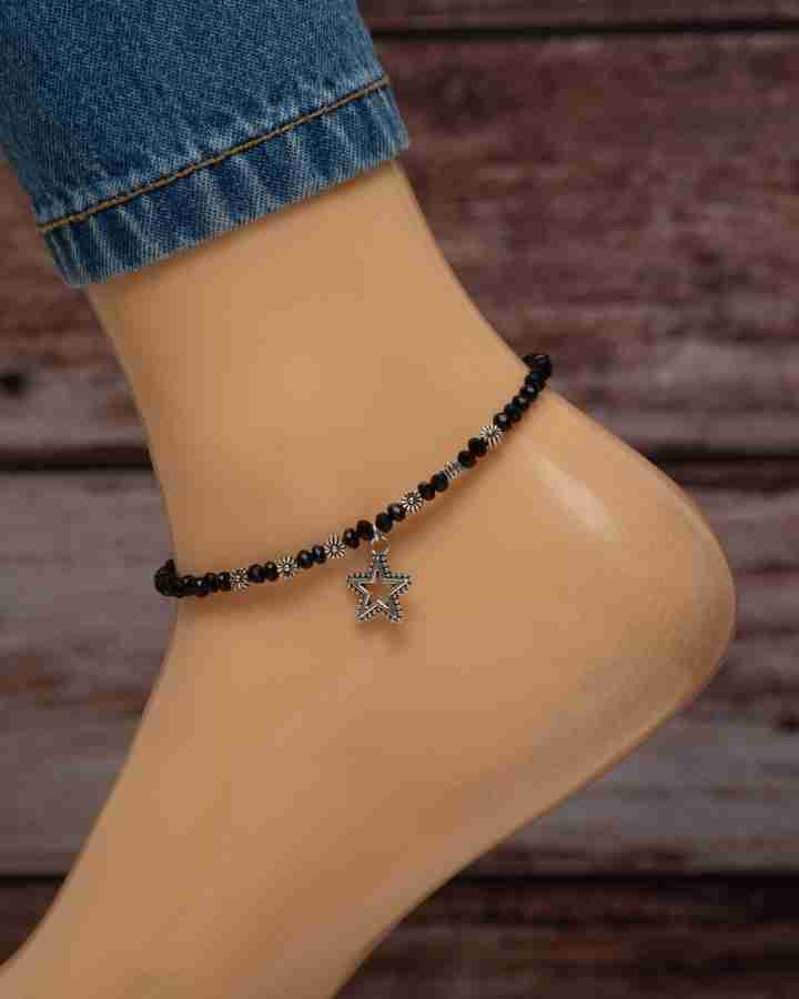 NAKSH Fashion Branded black color crystal anklets for girls Alloy