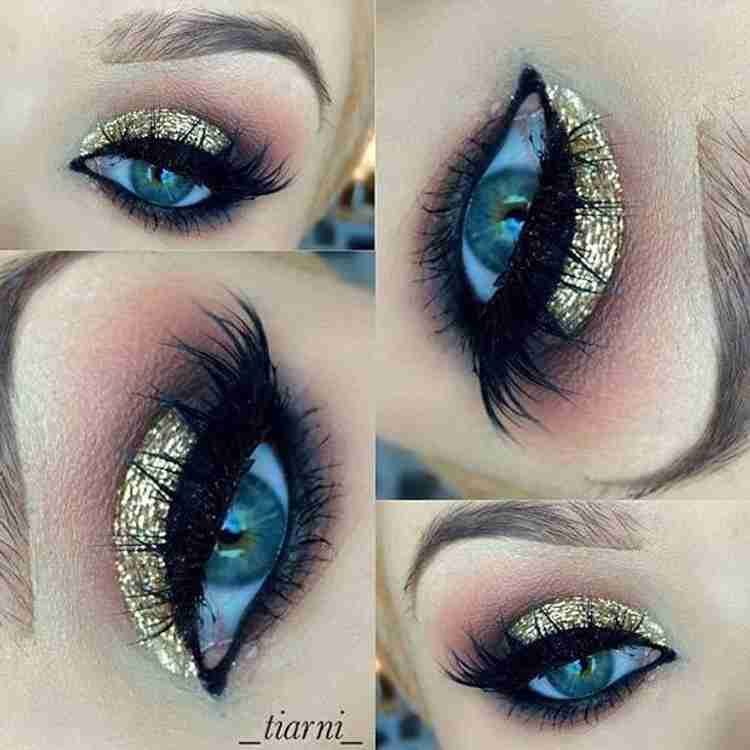 Blue and top gold eyeshadow