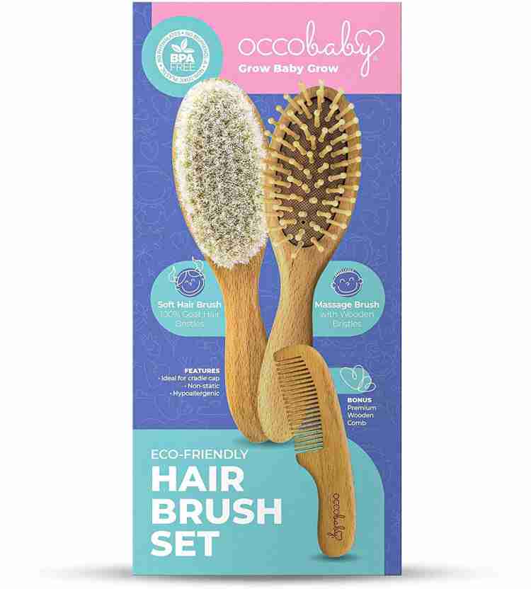 OCCObaby Baby s Wooden Hair Brush and Comb Set with Natural Soft