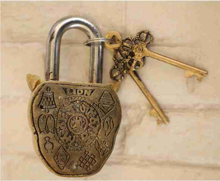 LION Face Type Padlock - Lock with Key - Brass – From Brass