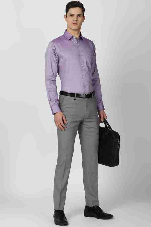 Grey pants cheap with purple shirt