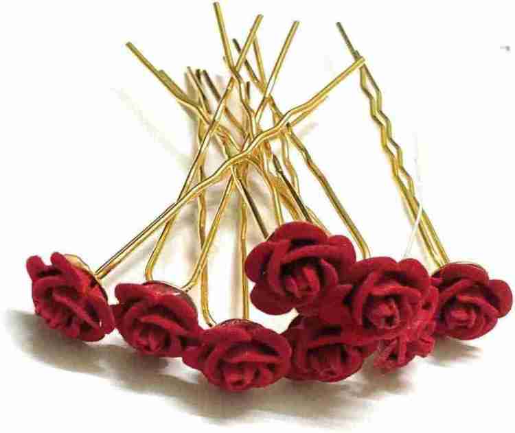 shoptrack Small Red Rose Floral Hair Pin Set Traditional Flower