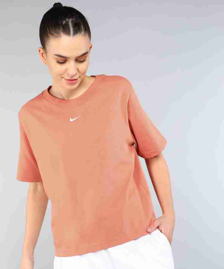 NIKE Solid Women Crew Neck Orange T-Shirt - Buy NIKE Solid Women Crew Neck Orange  T-Shirt Online at Best Prices in India