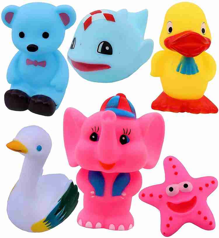 4AJ BAZAAR Baby Bath Chu Chu Toy Large Size Mix Cute Animals Swimming Water Toys Pack of 6 Bath Toy Baby Bath Chu Chu Toy Large Size Mix Cute Animals Swimming