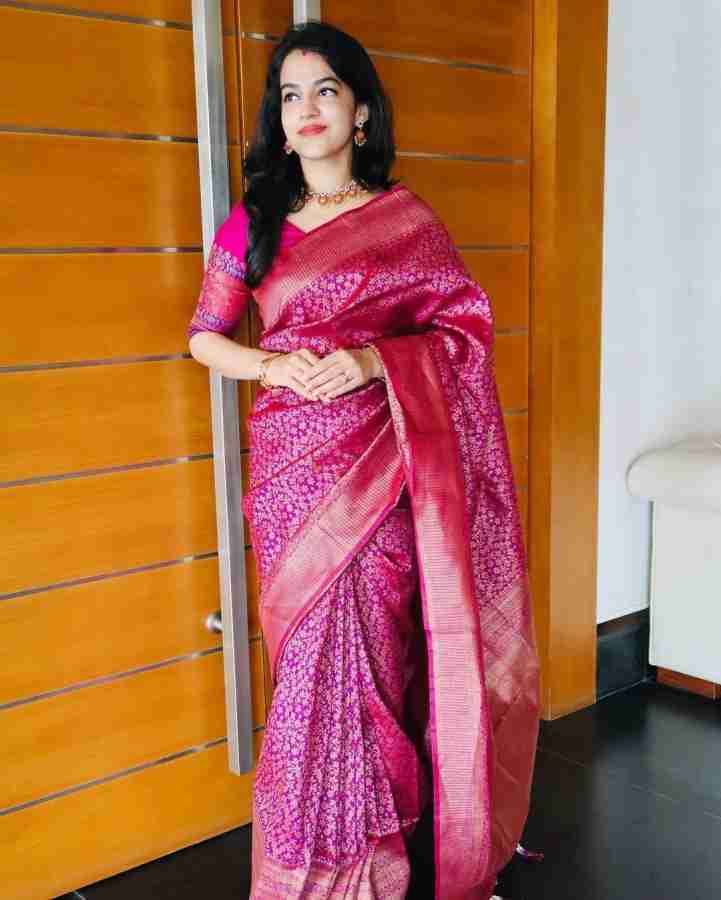 Buy Fospy Women Pink Silk Blend, Jacquard Woven Wedding Regular Dharmavaram  Saree Online at Best Prices in India - JioMart.