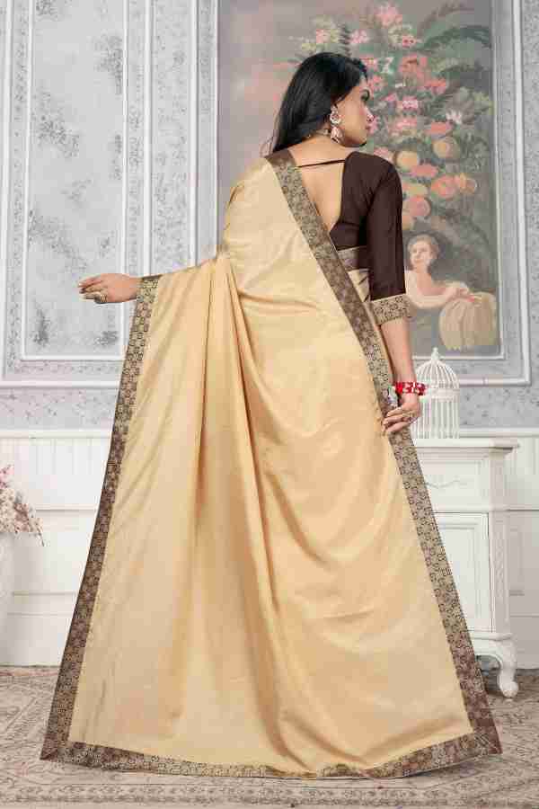 Buy Sabhya Style Solid/Plain Bollywood Silk Blend Cream Sarees