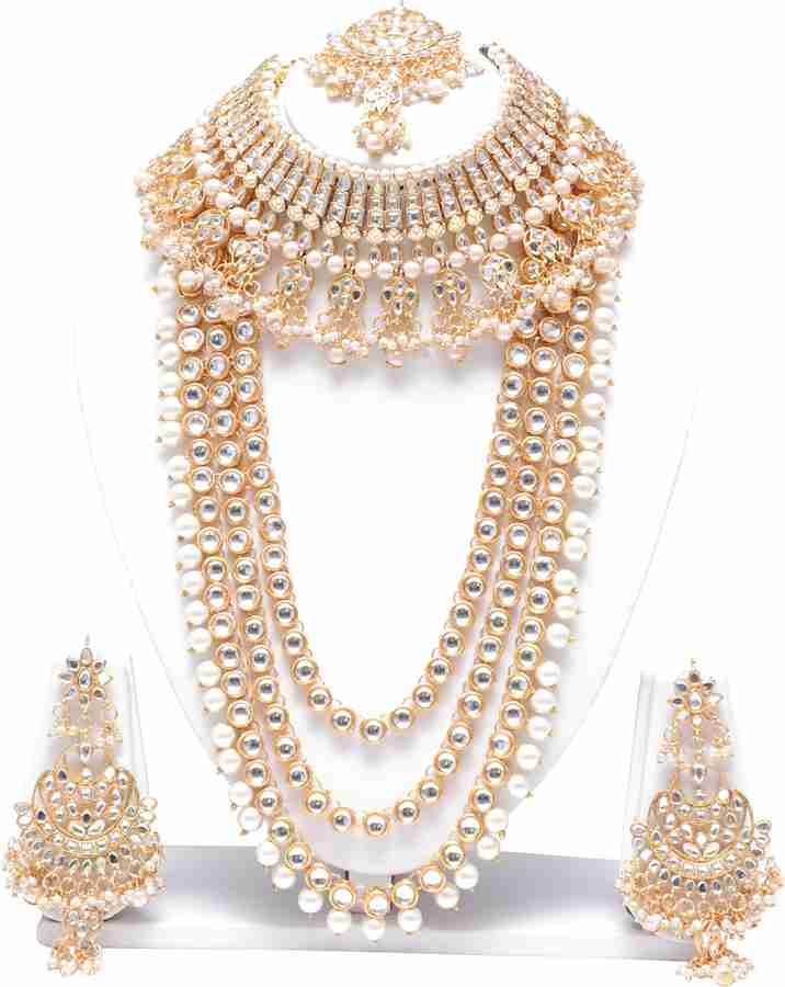 Ethnicking Crystal White Rose Gold Jewellery Set Price in India