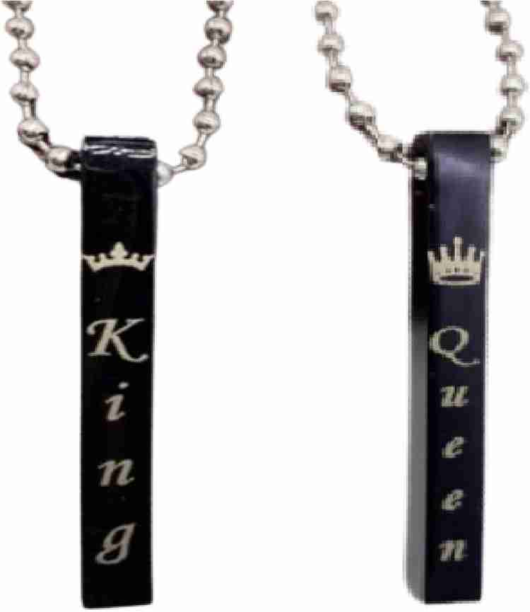 Ruhi Collection Combo of Black King Queen Couple Bar Pendant