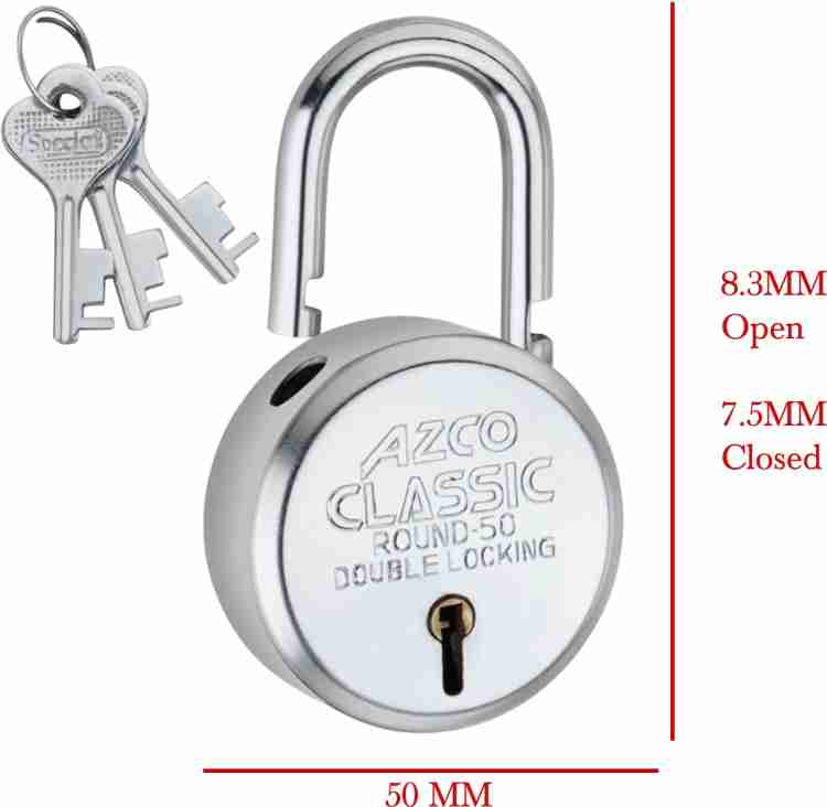 Buy KI SHIELD Square PAD Lock 50MM (ATOOT), (7 Levers, 3 Keys), (Silver Chrome Plated Color) Stainless Steel Body, Hardened Shackle