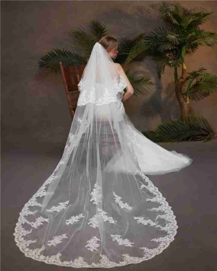 Irregular tailing veil, Floral edge veil, Large Fishtail wedding veil, Half applique wedding veil,Indian retailer wedding bridal veil, Luxury veil