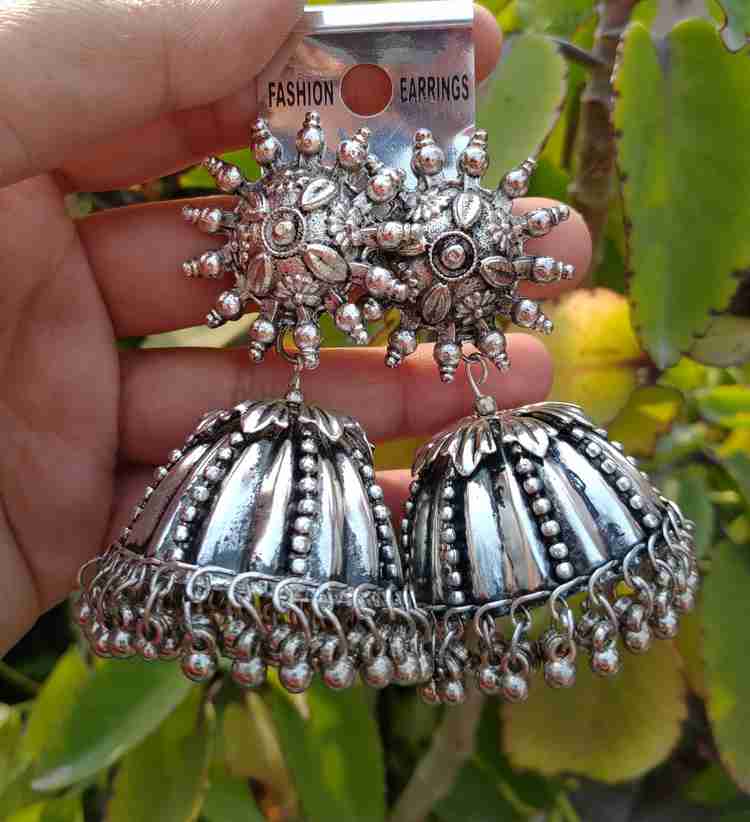 Flipkart Buy Nityakshi Partywear Big Heavy Metal Silver Plated Jhumka Earring Jhumki German Silver Jhumki Earring Online at Best Prices in India