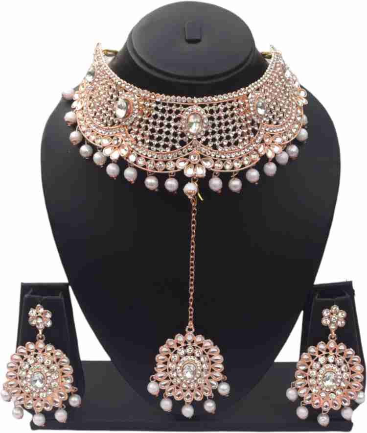 SG Jewels Alloy Rhodium Rose Gold Jewellery Set Price in India