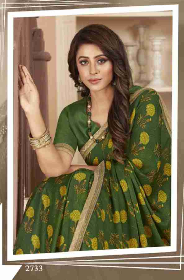 Buy VISHAL PRINTS Floral Print Daily Wear Chiffon Green Sarees