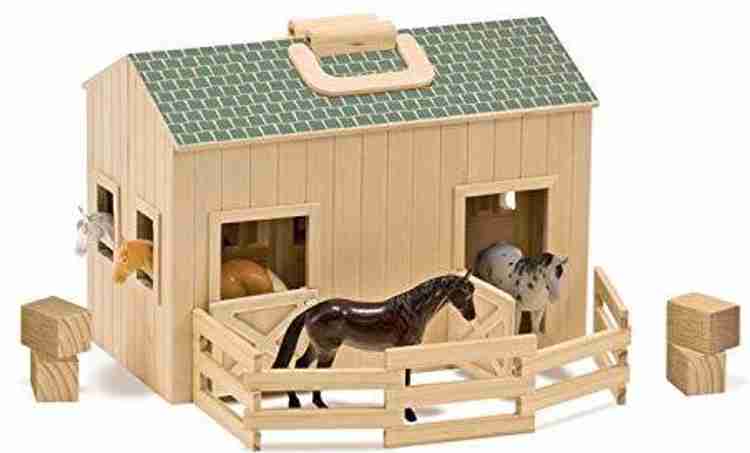 MELISSA DOUG Fold and Go Wooden Horse Stable Dollhouse With