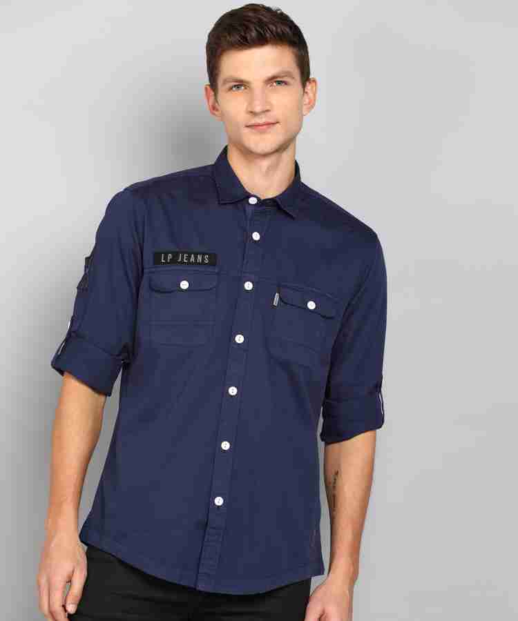 Louis Philippe Jeans Men Solid Casual Dark Blue Shirt Buy Louis Philippe Jeans Men Solid Casual Dark Blue Shirt Online at Best Prices in India Flipkart
