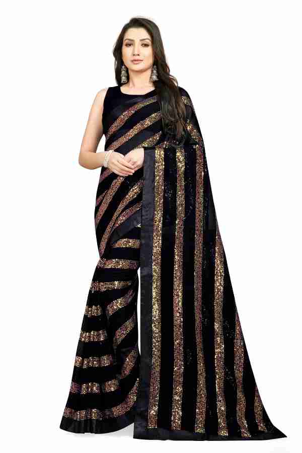 Buy Clemira Embroidered Bollywood Georgette Black Sarees Online