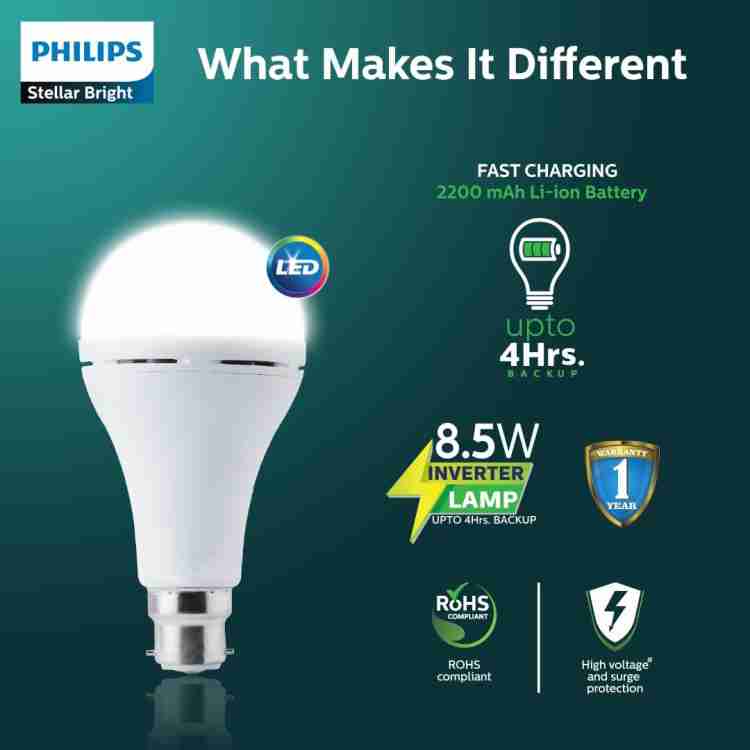 PHILIPS 8.5W Rechargeable Inverter LED (Pack of 2) with backup upto 4 hrs  Bulb Emergency Light