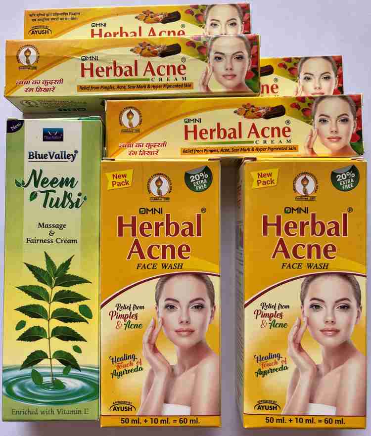 Omni HERBAL ACNE CREAM 2 HERBAL ACNE FACE WASH 2 Free Neem Tulsi Massage Cream Price in India Buy Omni HERBAL ACNE CREAM 2 HERBAL ACNE FACE WASH