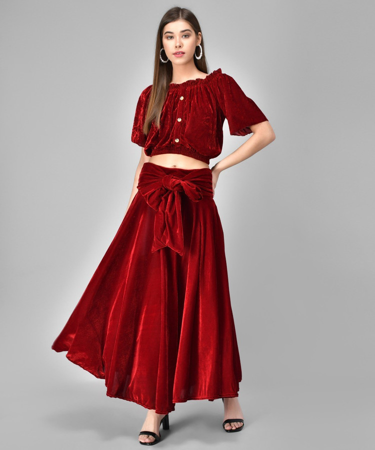 velvet crop top and skirt indian