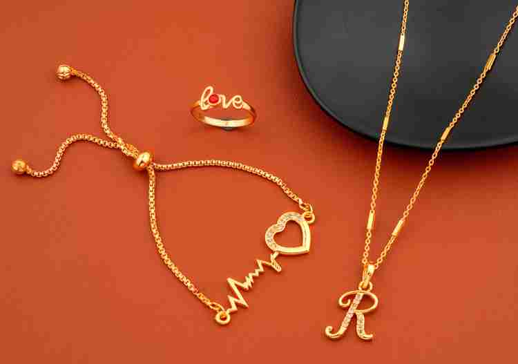 Jewel WORLD R name letter Gold Plated Daily wear Necklace pendant