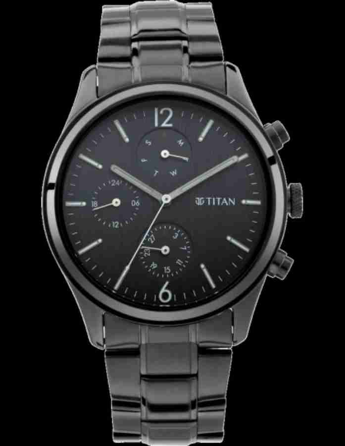 Black metal watches titan discount