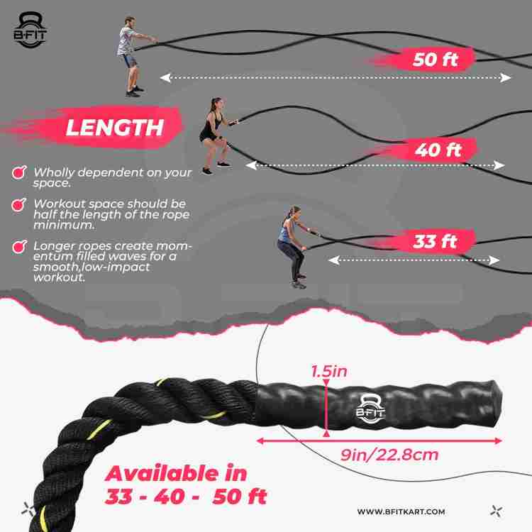 B fit Heavy Battle Rope 50 Feet Thickness 1.5 Inch with Anchor Kit