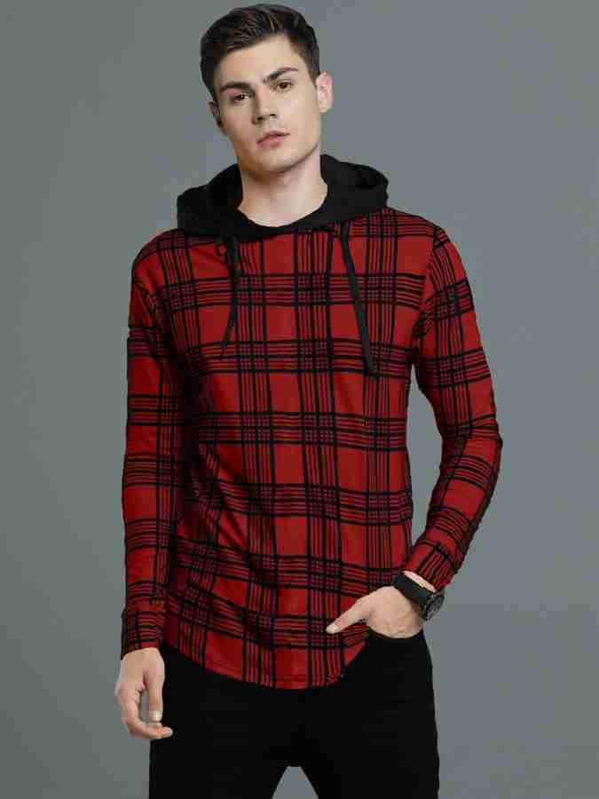 Men gingham hotsell hooded shirt