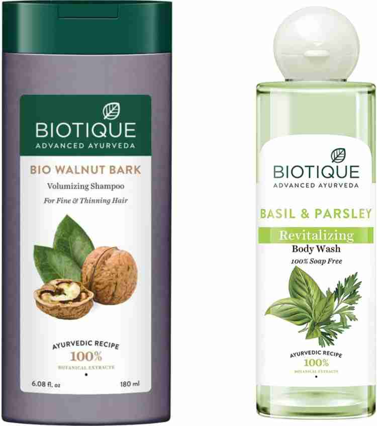 BIOTIQUE Walnut Bark Shampoo 180 ML Basil Parsley Body Wash 200