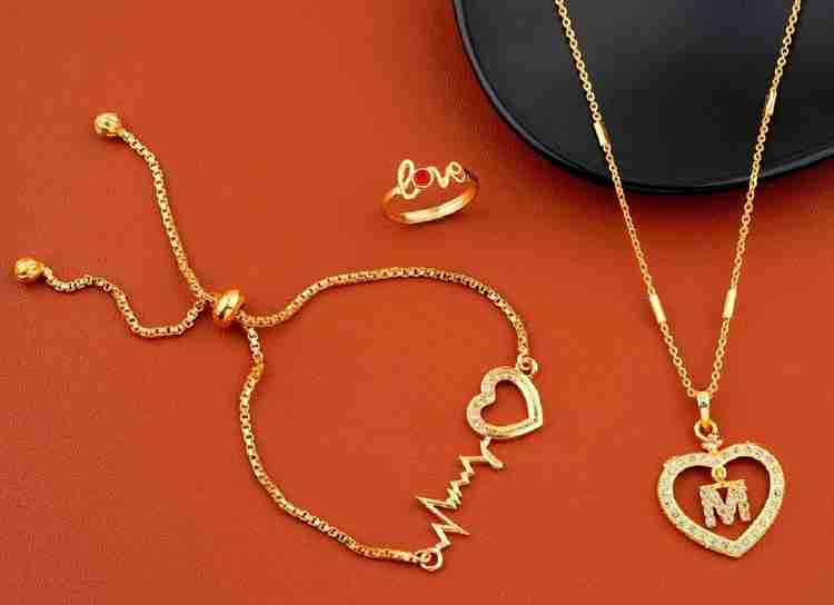 Jewel WORLD M name letter Diamond Pendant locket chain with