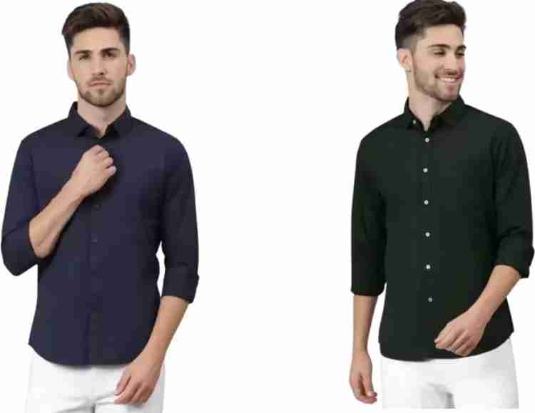 Colour Fly Men Solid Casual Dark Blue, Dark Green Shirt - Buy Colour Fly  Men Solid Casual Dark Blue, Dark Green Shirt Online at Best Prices in India