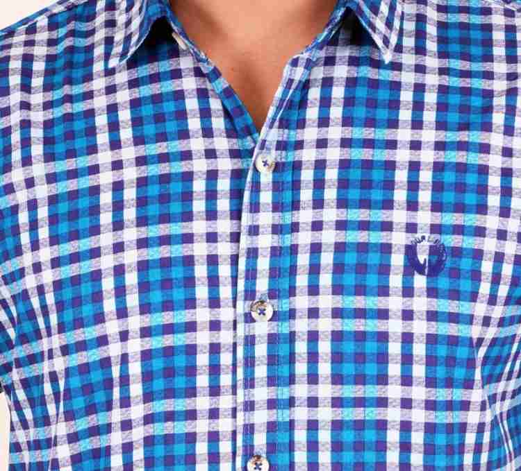 Four Lines Men Checkered Casual Light Blue Shirt Buy Sky Blue