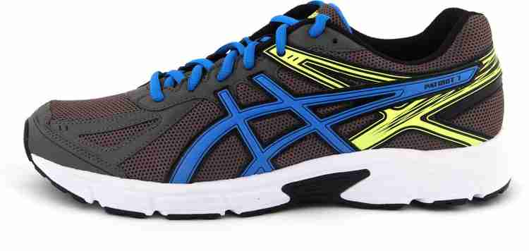 Asics Patriot 7 Men Running Shoes For Men Buy Gun Metal Electric Blue Flash Yellow Color Asics Patriot 7 Men Running Shoes For Men Online at Best Price Shop Online for Footwears