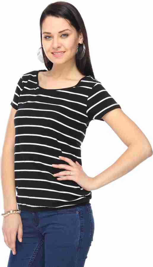 Black and white shop striped t shirt flipkart