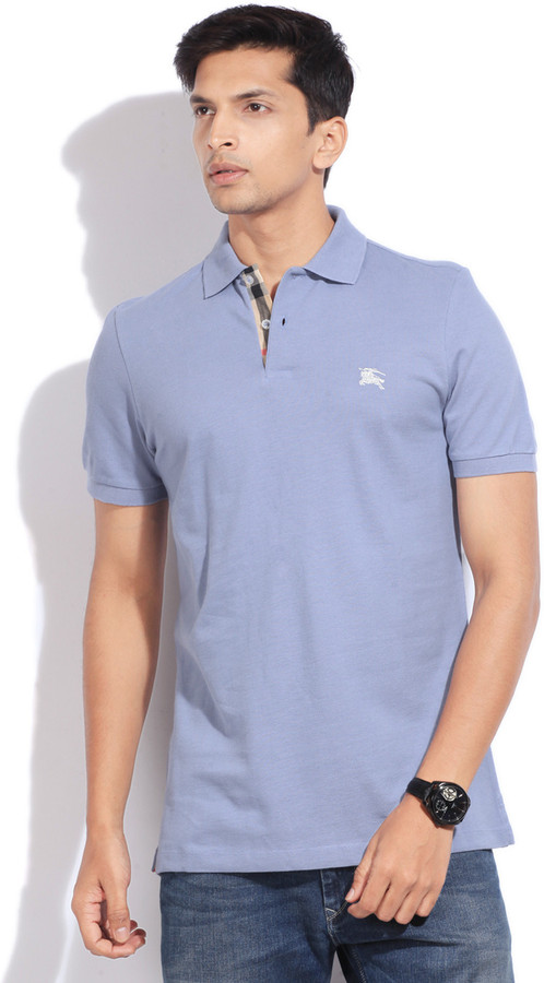 BURBERRY Solid Men Polo Neck Light Blue T-Shirt - Buy BLUE BURBERRY Solid  Men Polo Neck Light Blue T-Shirt Online at Best Prices in India |  Flipkart.com