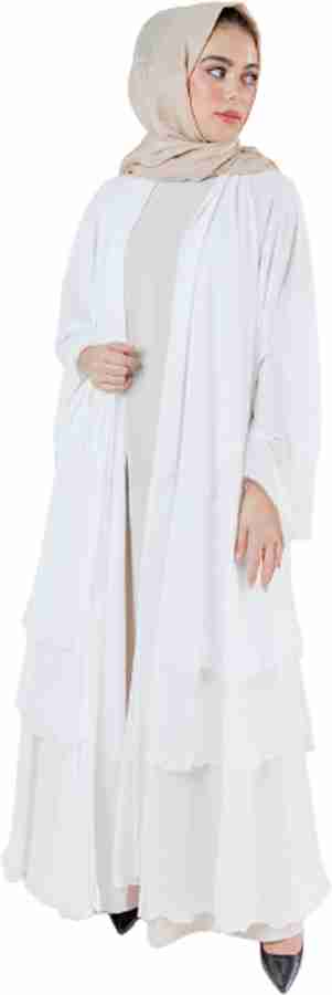 BROKE BRAND White Triple Layer Chiffon Front Open Abaya With Hijab(FREE  SIZE_55) Polyester Solid Abaya With Hijab Price in India - Buy BROKE BRAND  White Triple Layer Chiffon Front Open Abaya With