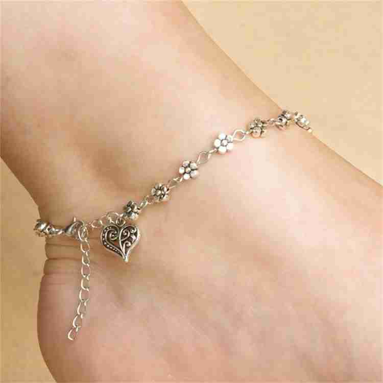 rosies Oxidised Silver Antique Single Leg Heart and floral Anklet Payal foot bracelet Alloy Anklet Price in India Buy rosies Oxidised Silver Antique Single Leg Heart and floral Anklet Payal foot