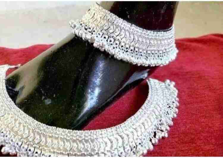 Kalyan Payal Payal Anklet with Black Silver Beads Crystal For