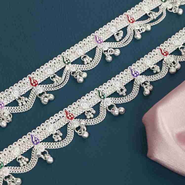 Sanwariya Authentic Fancy Silver Anklets Payal for Women Copper