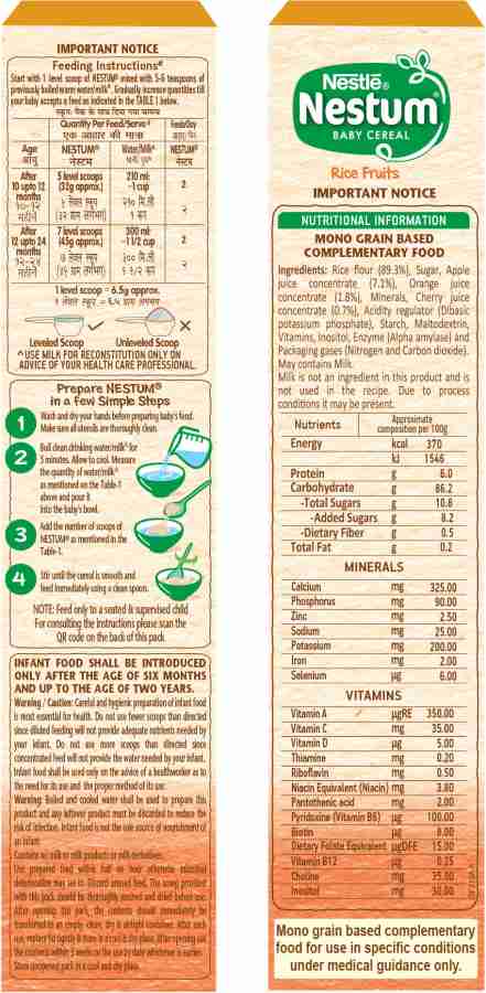 Nestle Nestum Baby Cereal From 10 To 24 Months, Rice Fruits, 300g  Bag-in-Box Pack at Rs 178/pack, Nestle Baby Foods in Santipur