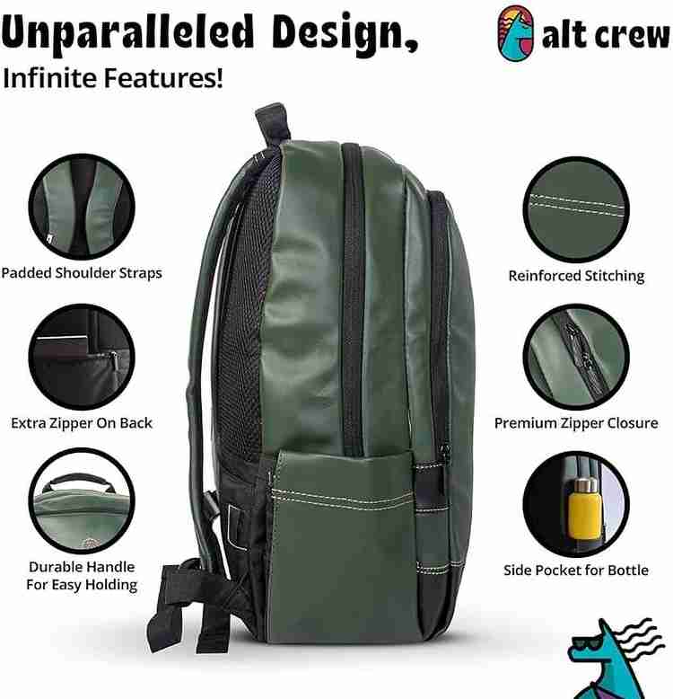Alt Crew Backpack Premium Cushioned Back Support Ergonomic Design Anti Sweat Material 28 L Laptop Backpack Olive Green Black Price in India Flipkart