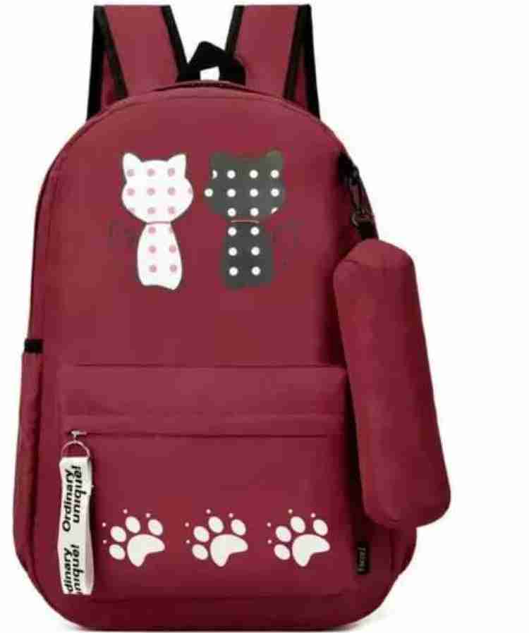 ARK FASHION Double cat printed casual fashion backpack for girl s 20 L Backpack maroon Price in India Flipkart