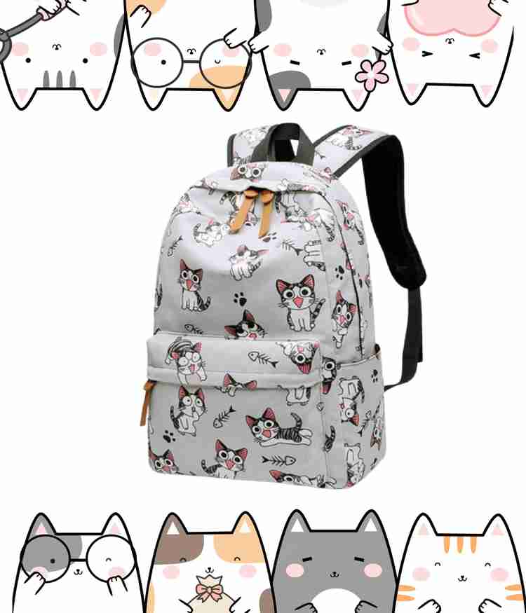 KAIASHA Cat Printed Girls College School Tuition Bags 25 L Backpack grey Price in India Flipkart