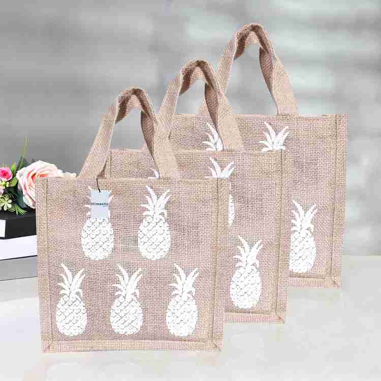 Flipkart HOMESTIC Jute Pineapple Lunch Bag with Handle for office Small Pack of 3 Brown Lunch Bag Lunch Bag
