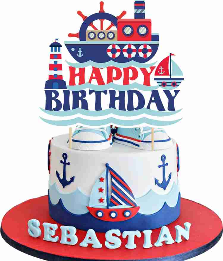 ZYOZI Nautical Cake Topper, Baby Sailor Theme Happy Birthday