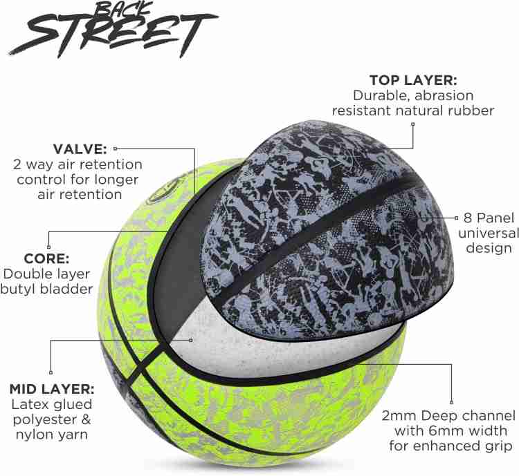 AIVIN Back Street Basketball, Rubber Mould, All Surface, 8 Panel,  (Green/Black) Size7 Basketball - Size: 7