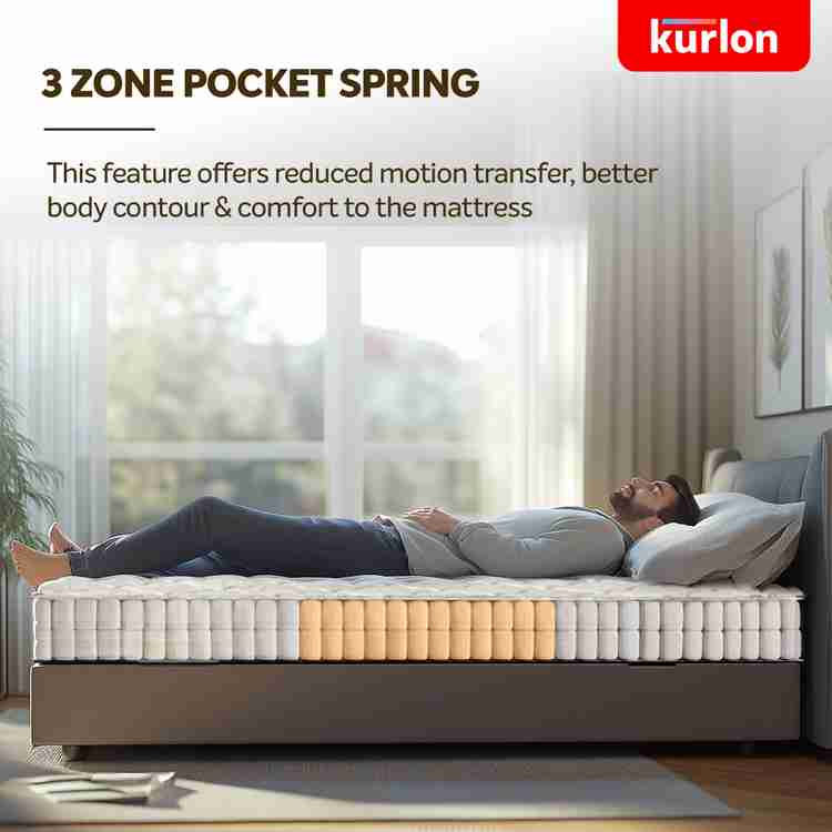 KURLON Pocket Spring Medium Soft 8 inch Single Pocket Spring Mattress