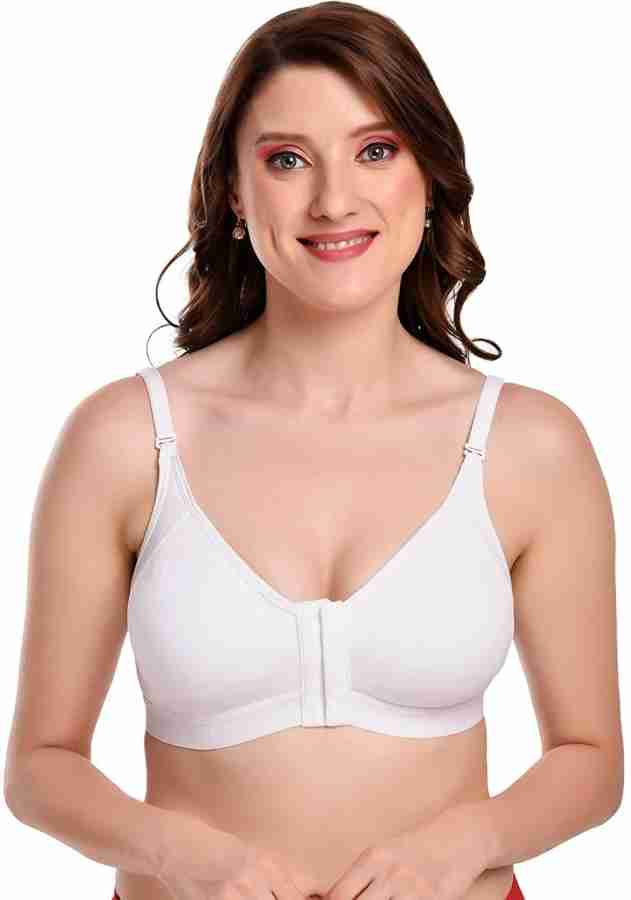 WOMEN/GIRLS NON PADED FULL COVRAGE FRONT HOOK BRA PACK OF 2 white