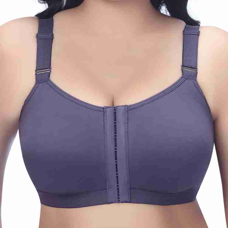 Trylo FRONT OPEN-GREY-34-F-CUP Women Everyday Non Padded Bra